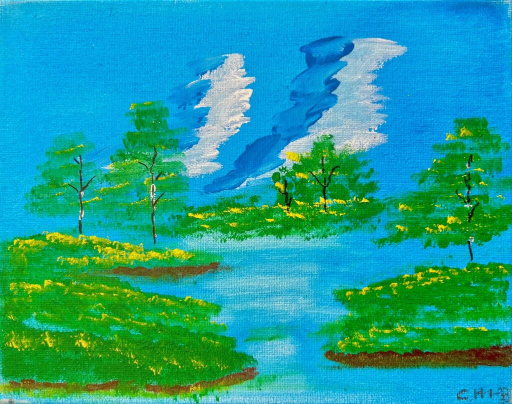 Cloudy day on the lake - Painting - Cynthia Hardie