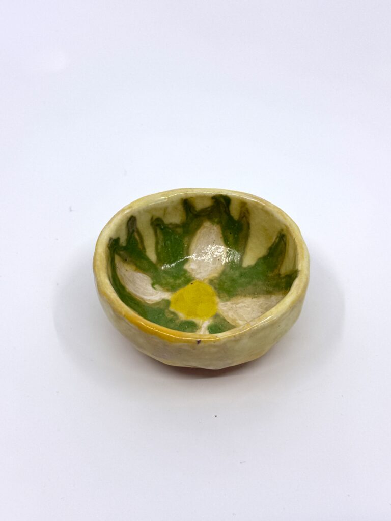 Small yellow, green and white flower dish bowl - Ceramic - Laurel Robinson