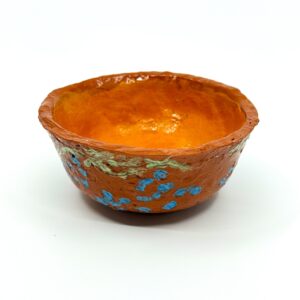 Mini Red and Orange Bowl with Blue Flowers