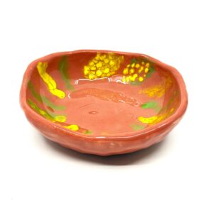Red Trinket Dish with Green and Yellow Pattern