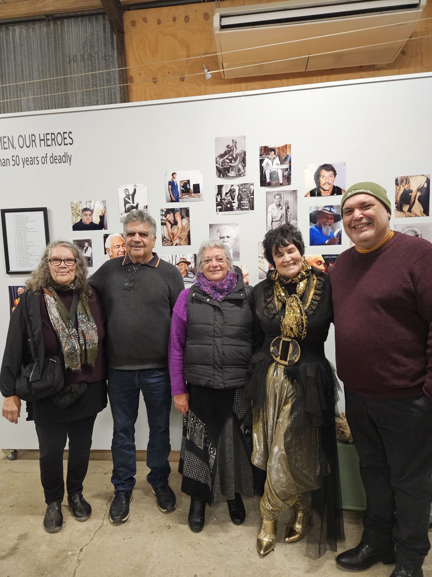 L-R Lyn Thorpe, Des Morgan, Denise Morgan-Bulled, Vicki Walker and Lee Joachim at the launch of Our Men, More Than 50 Years of Deadly NAIDOC Exhibition in Echuca