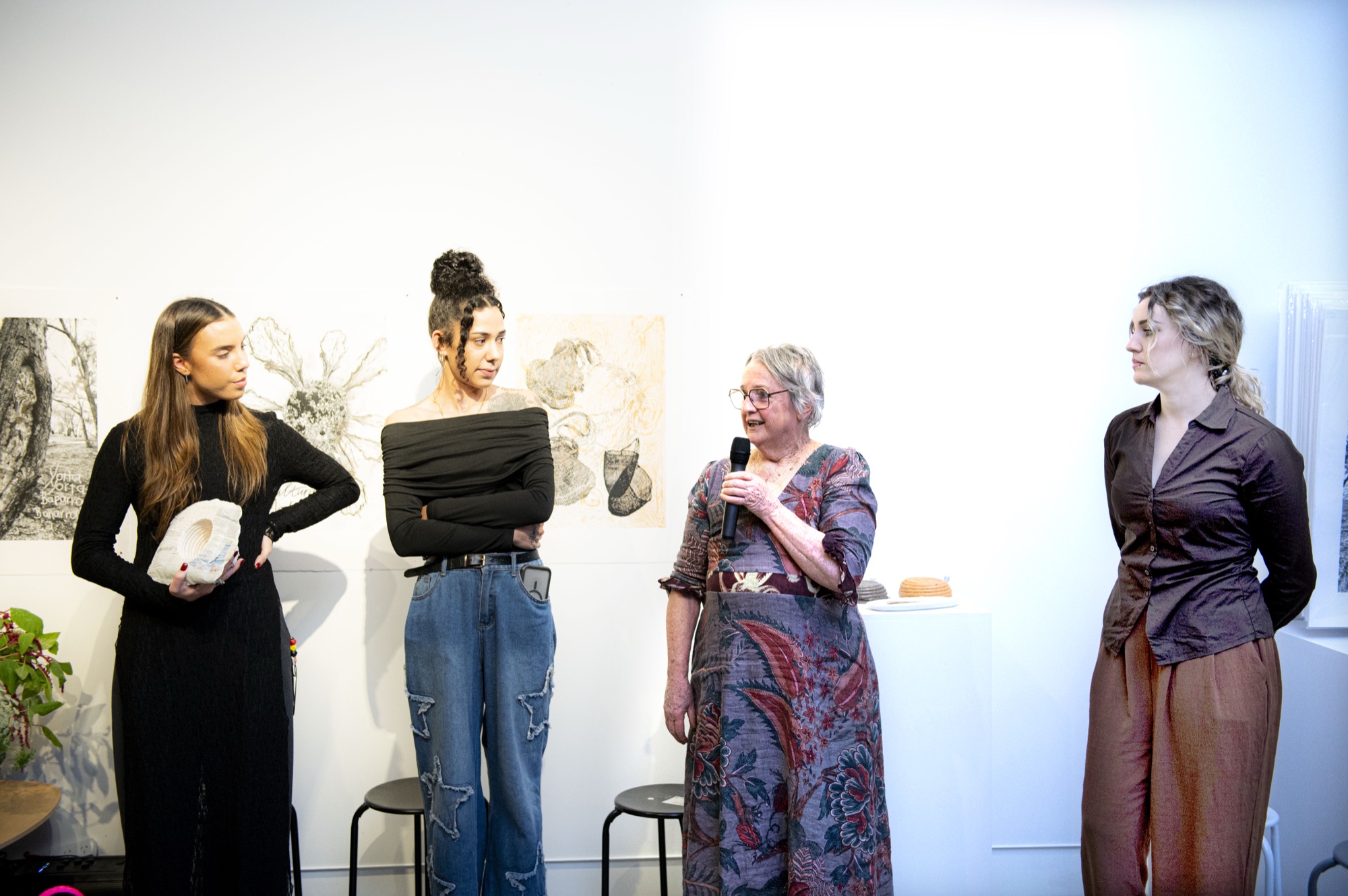 Bupolga Collection Launch at Kaiela Arts with Artists Ally Knight, Tarn Parker, Kaye Poulton and Curator Chloe Jones. Credit: Damian Vincenzi