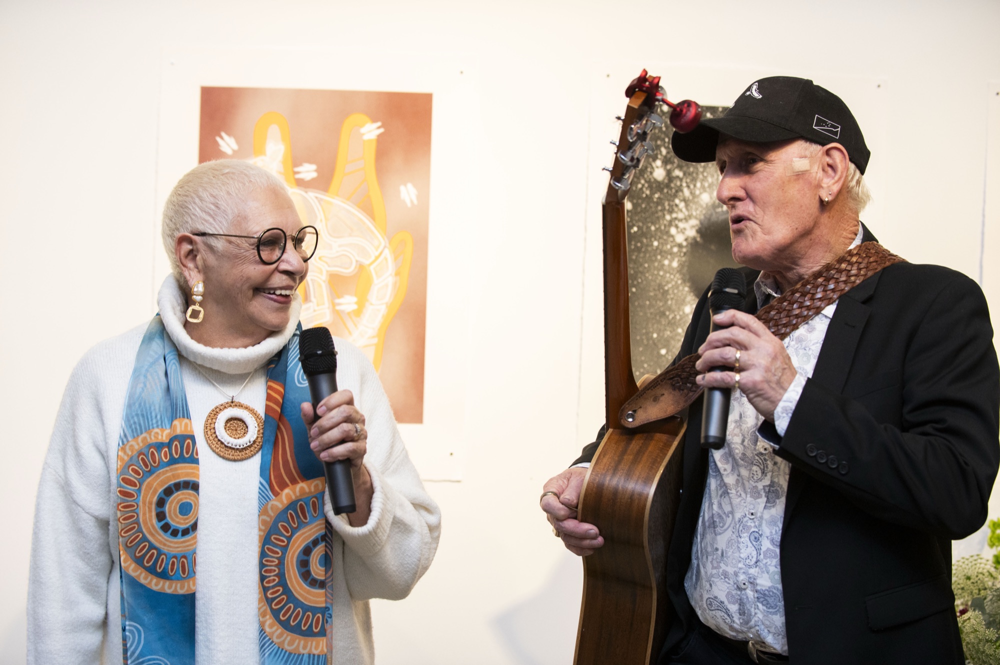Glennys Briggs and Ian Muir performing at the Bupolga Collection launch. Credit: Damian Vincenzi