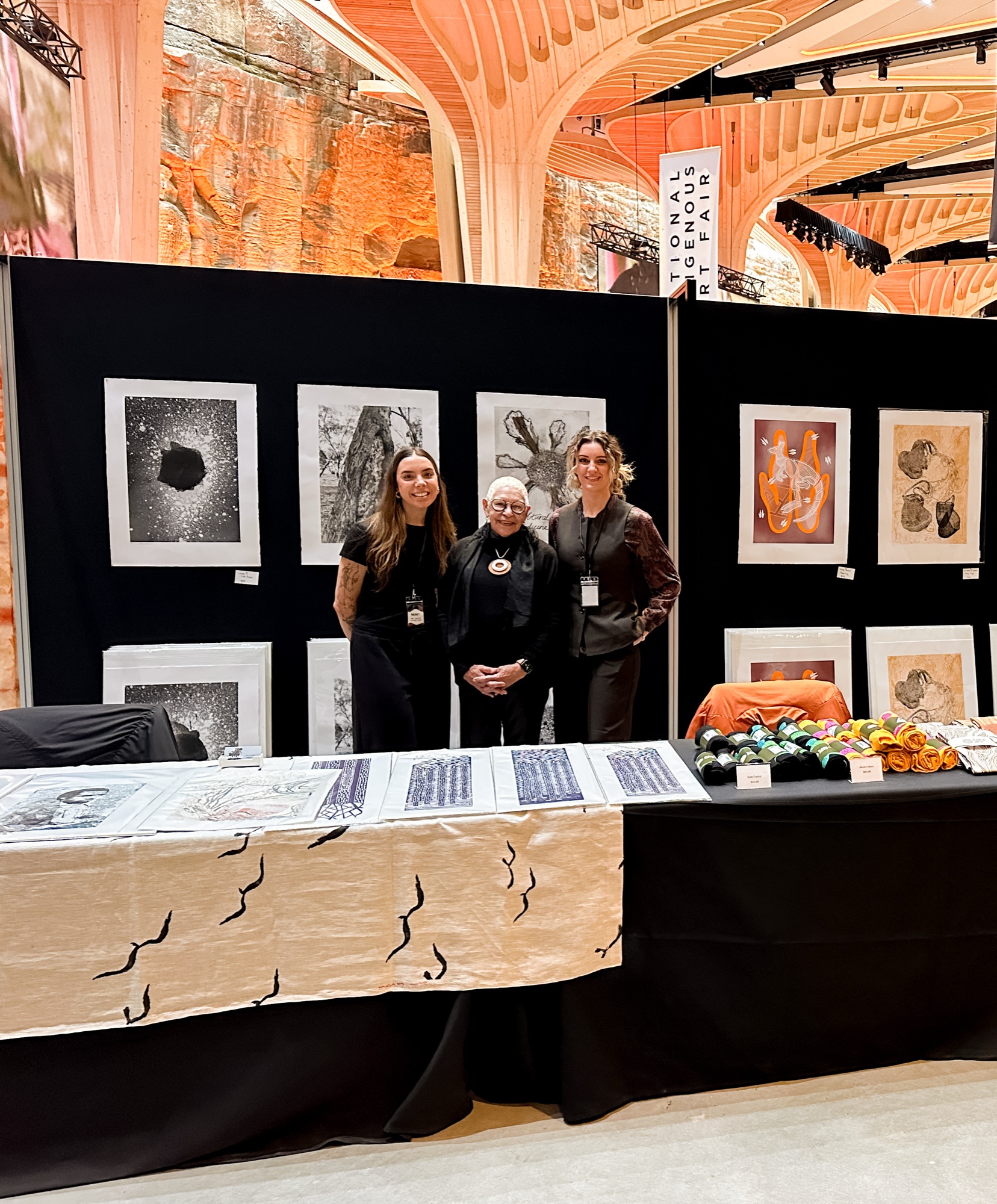L-R Chloe Jones, Glennys Briggs and Tarn Parker at National Indigenous Art Fair