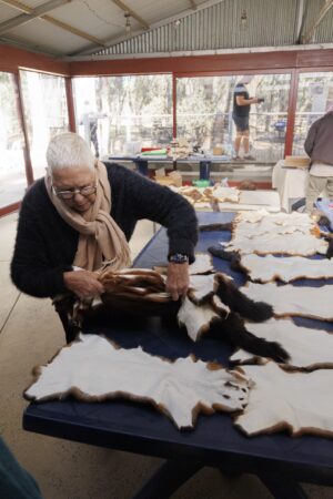 Preparing possum skins at a KINnected Camp, 2024