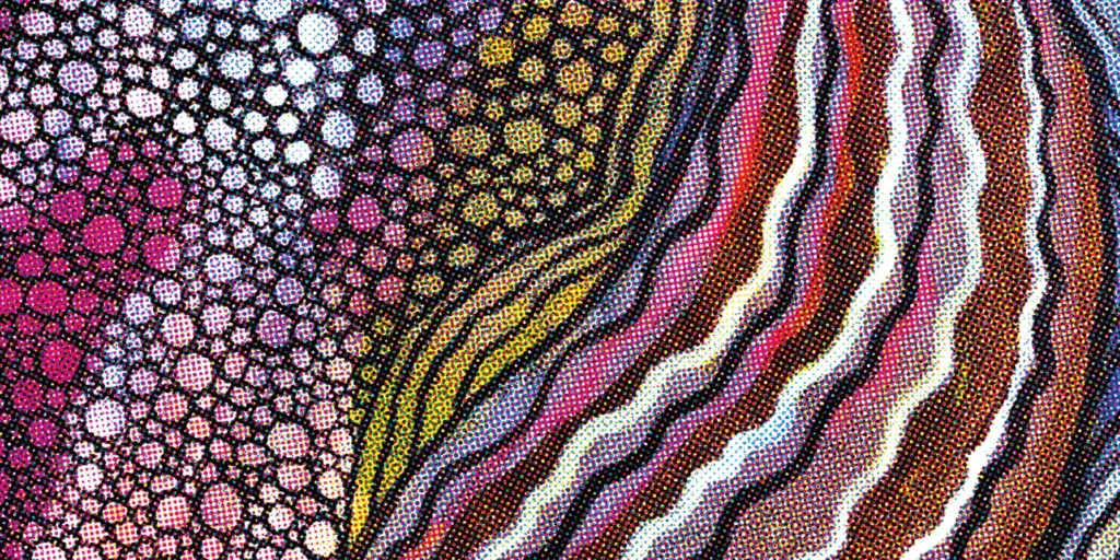 Colourful dotted artwork detail from The Blow Hole by Norm Yakaduna Stewart